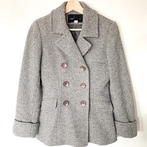 Moda International Victoria’s Secret Gray Herringbone Pea Coat Wool XS